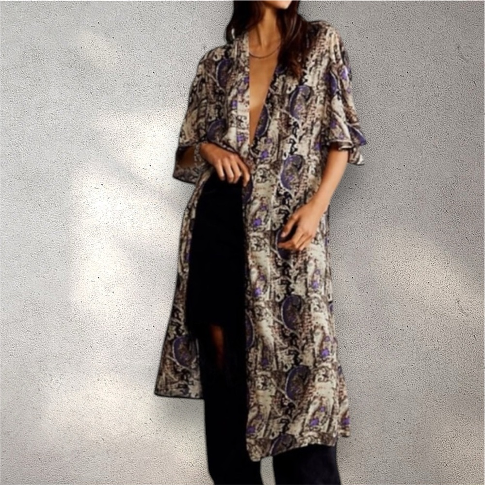 Free People Violet Paisley Boho Kimono Duster